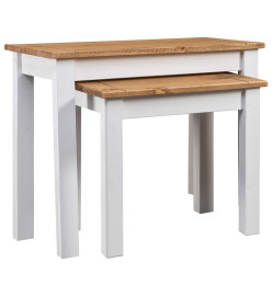 Tables gigognes 2pcs Blanc Bois pin massif Assortiment Panama