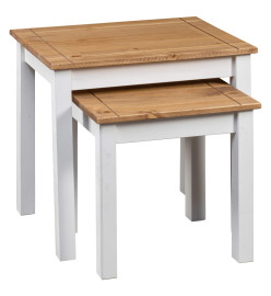 Tables gigognes 2pcs Blanc Bois pin massif Assortiment Panama