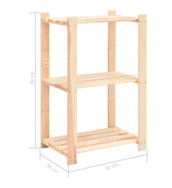 Étagères de rangement à 3 niveaux 3 pcs 60x38x90 cm Pin 150 kg