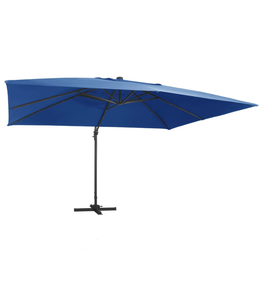 Parasol déporté avec lumières LED Aluminium 400x300cm Bleu azur