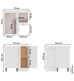 Armoire d'angle Blanc brillant 75,5x75,5x80,5 cm Aggloméré