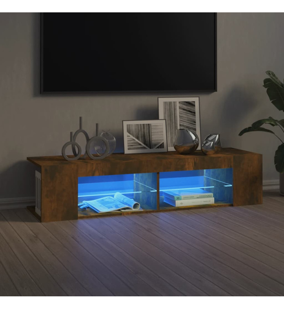 Meuble TV avec lumières LED chêne fumé 135x39x30 cm