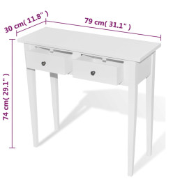 Table de console et coiffeuse avec 2 tiroirs Blanc