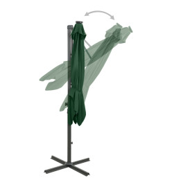 Parasol déporté avec mât et lumières LED Vert 300 cm