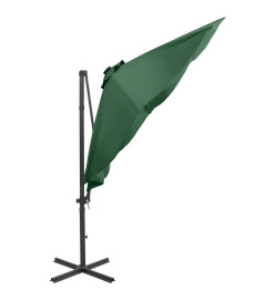 Parasol déporté avec mât et lumières LED Vert 300 cm