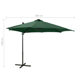 Parasol déporté avec mât et lumières LED Vert 300 cm