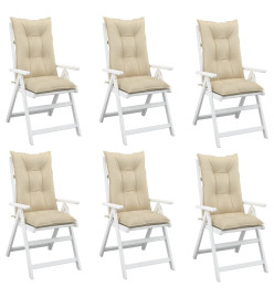 Coussins de chaise de jardin dossier haut lot de 6 beige tissu