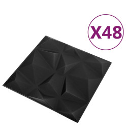 Panneaux muraux 3D 48 pcs 50x50 cm Noir diamant 12 m²