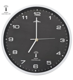 Horloge murale radioguidée avec mouvement à quartz 31 cm Noir