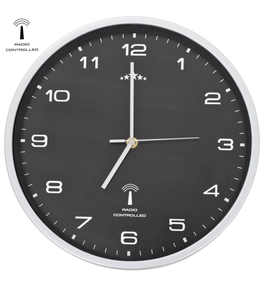 Horloge murale radioguidée avec mouvement à quartz 31 cm Noir