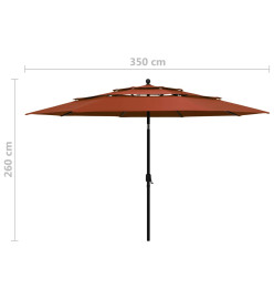 Parasol à 3 niveaux avec mât en aluminium Terre cuite 3,5 m