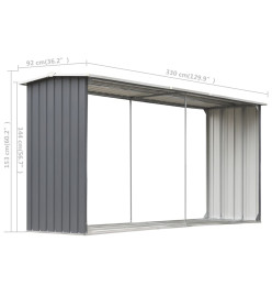 Abri de stockage de bois Acier galvanisé 330x92x153 cm Gris