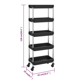 Chariot de cuisine 5 niveaux Noir 42x29x128 cm Fer et ABS
