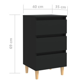 Tables de chevet avec pieds en bois 2 pcs Noir 40x35x69 cm