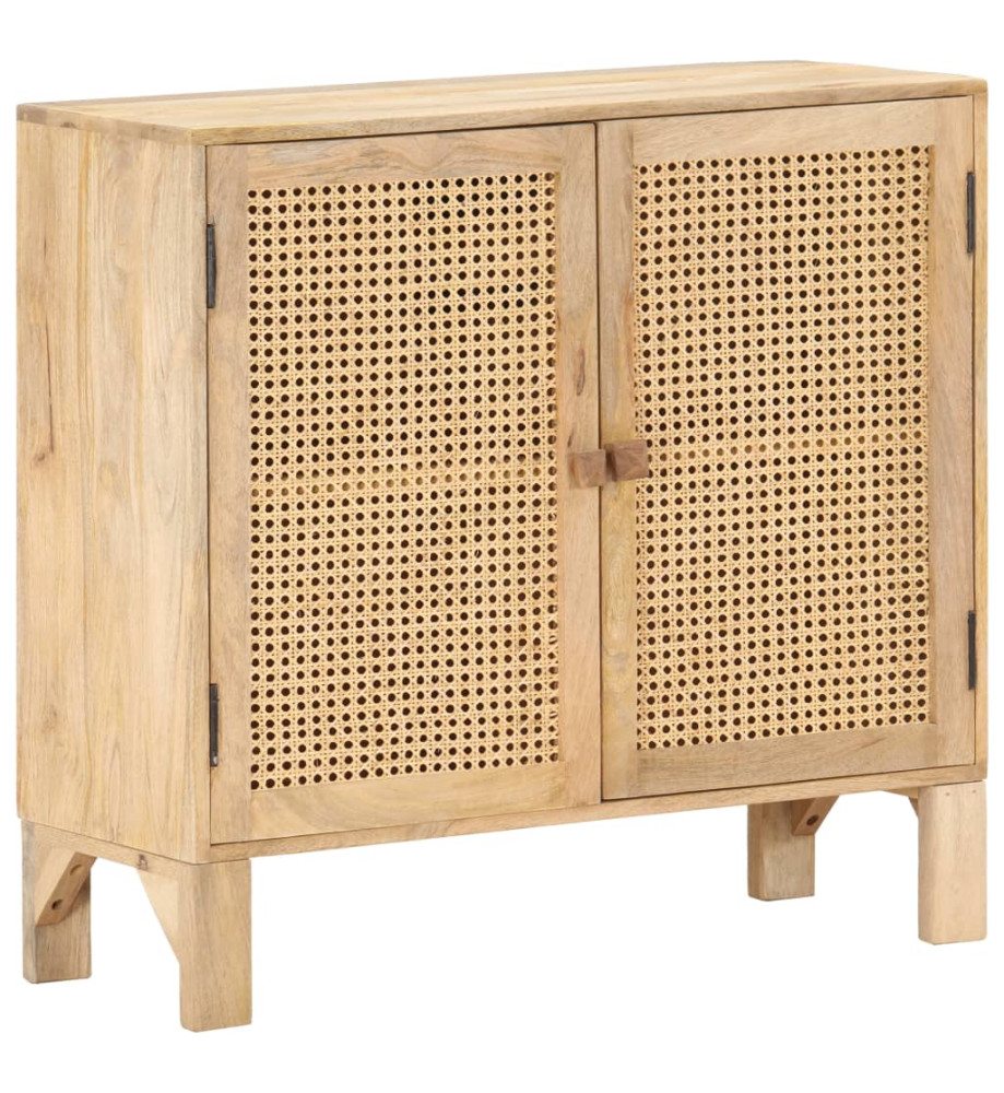 Buffet 80x30x73 cm Bois de manguier massif et canne naturelle