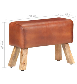 Banc saut de cheval 58cm Marron Cuir véritable et bois manguier