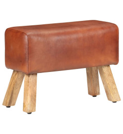 Banc saut de cheval 58cm Marron Cuir véritable et bois manguier