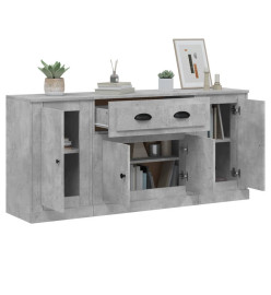 Buffets 3 pcs gris béton bois d'ingénierie