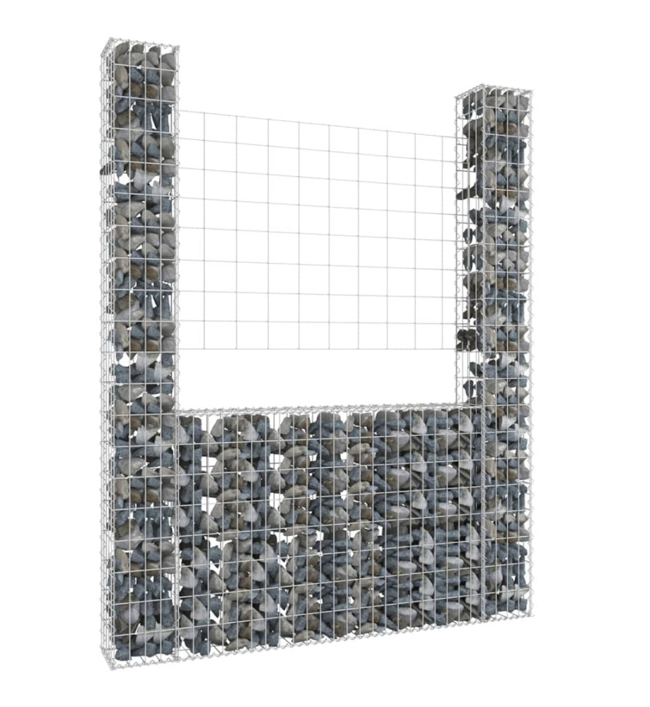 Panier de gabion en forme de U avec 2 poteaux Fer 140x20x200 cm