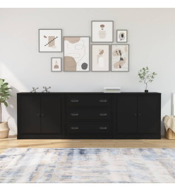 Buffets 3 pcs noir bois d'ingénierie