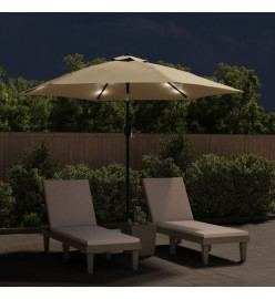 Parasol d'extérieur avec LED et mât en acier 300 cm Taupe