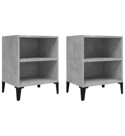 Tables de chevet pieds en métal 2 pcs Gris béton 40x30x50 cm