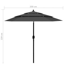 Parasol à 3 niveaux avec mât en aluminium Anthracite 2,5 m