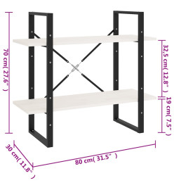 Bibliothèque à 2 niveaux Blanc 80x30x70 cm Bois de pin massif