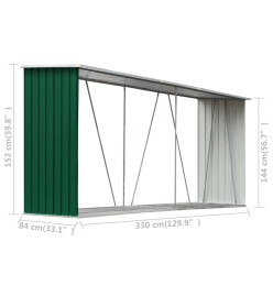 Abri de stockage de bois Acier galvanisé 330x84x152 cm Vert