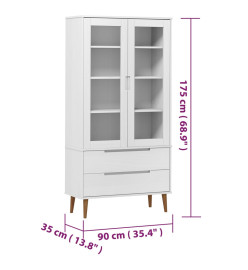 Armoire à vitrine MOLDE Blanc 90x35x175 cm Bois de pin massif