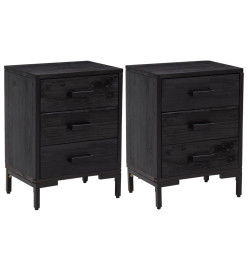 Tables de chevet 2 pcs Noir 40x30x55 cm Bois de pin massif