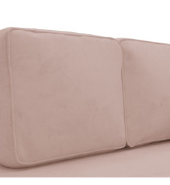 Chaise longue avec coussins et traversin rose velours