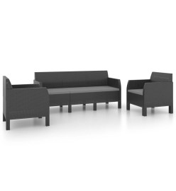 Salon de jardin 3 pcs avec coussins PP Rotin Anthracite