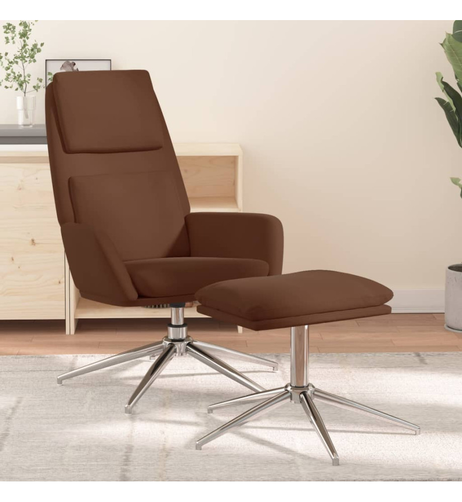 Chaise de relaxation avec tabouret Marron Tissu microfibre