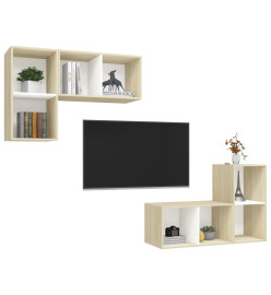 Meubles TV muraux 4 pcs Blanc et chêne sonoma Aggloméré