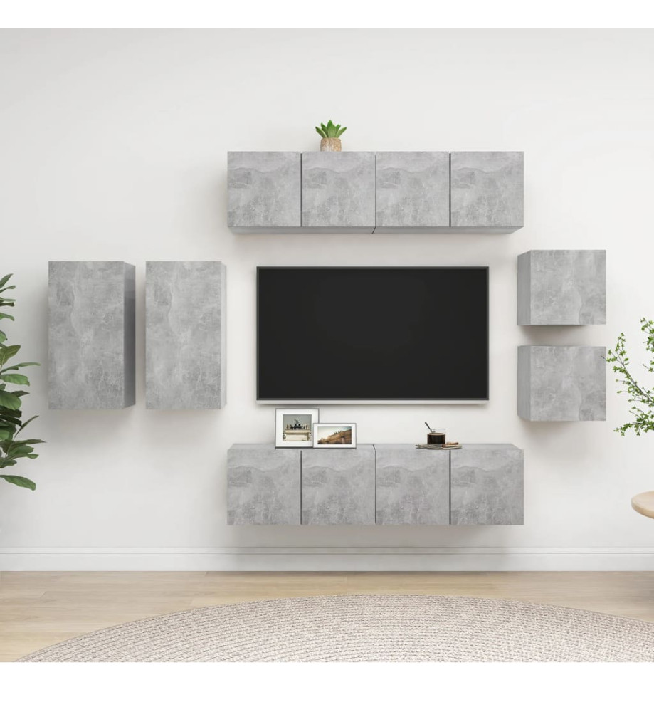 Ensemble de meuble TV 8 pcs Gris béton Aggloméré