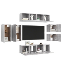 Ensemble de meuble TV 8 pcs Gris béton Aggloméré