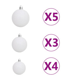 Arbre de Noël artificiel d'angle LED et boules Blanc 150 cm PVC