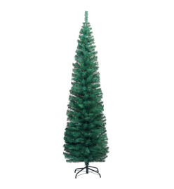 Sapin de Noël artificiel mince et LED et boules Vert 240 cm