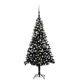 Arbre de Noël artificiel avec LED et boules Noir 240 cm PVC