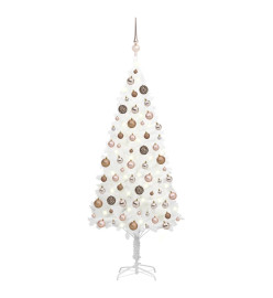 Arbre de Noël artificiel avec LED et boules Blanc 150 cm