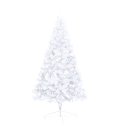 Demi-arbre de Noël artificiel avec LED et boules Blanc 210 cm