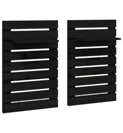 Étagères de chevet murales 2 pcs Noir Bois de pin massif