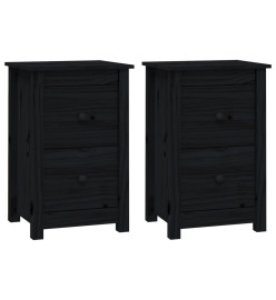 Tables de chevet 2 pcs Noir 40x35x61,5 cm Bois de pin massif