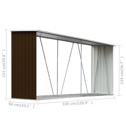 Abri de stockage de bois Acier galvanisé 330x84x152 cm Marron