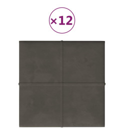 Panneaux muraux 12 pcs Gris foncé 30x30 cm Velours 1,08 m²