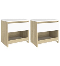 Tables de chevet 2 pcs Blanc et chêne sonoma 40x30x39 cm