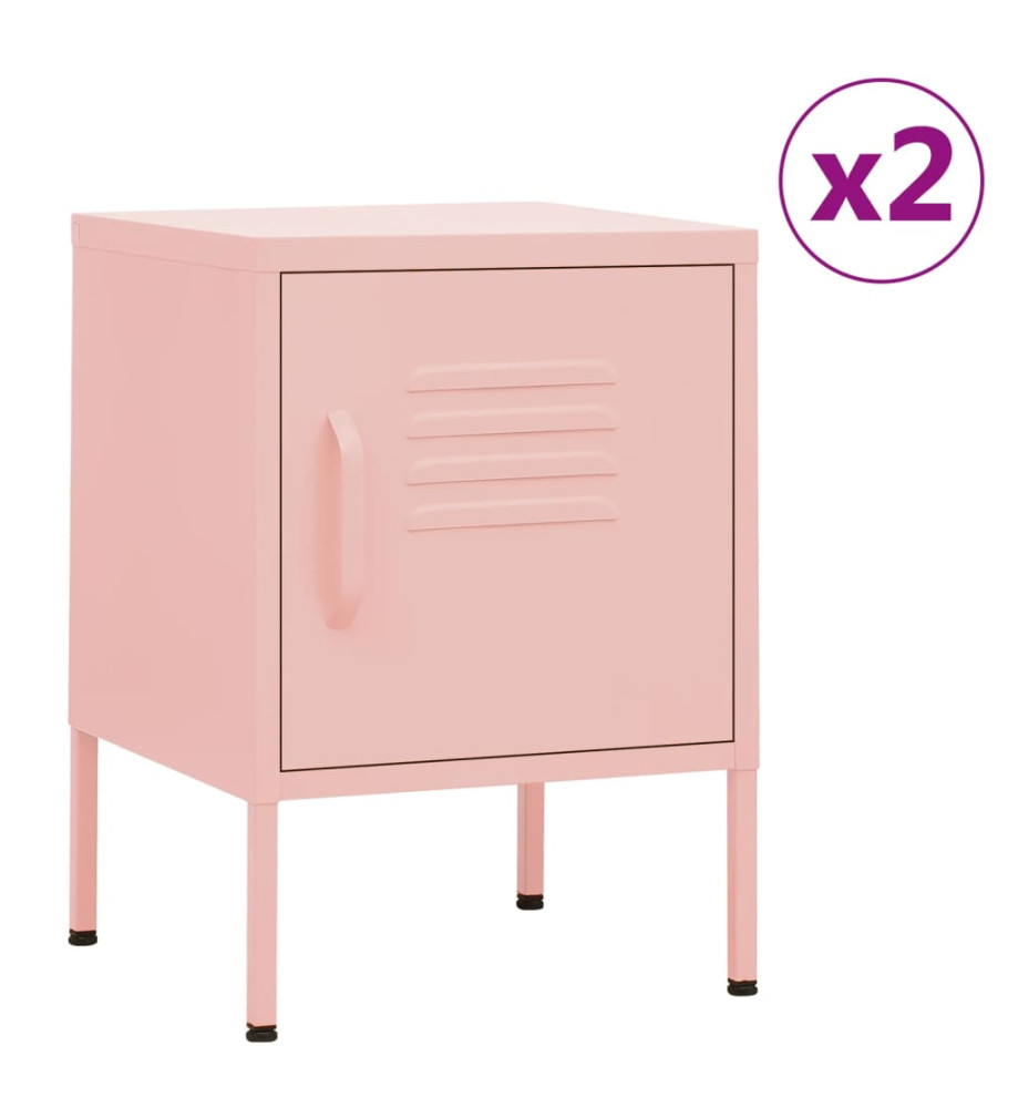 Tables de chevet 2 pcs Rose 35x35x51 cm Acier