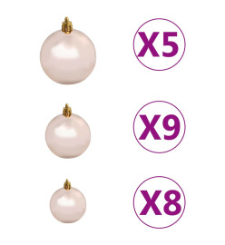 Arbre de Noël artificiel d'angle LED et boules Blanc 150 cm PVC