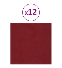 Panneaux muraux 12 pcs Rouge bordeaux 30x30 cm Velours 1,08 m²